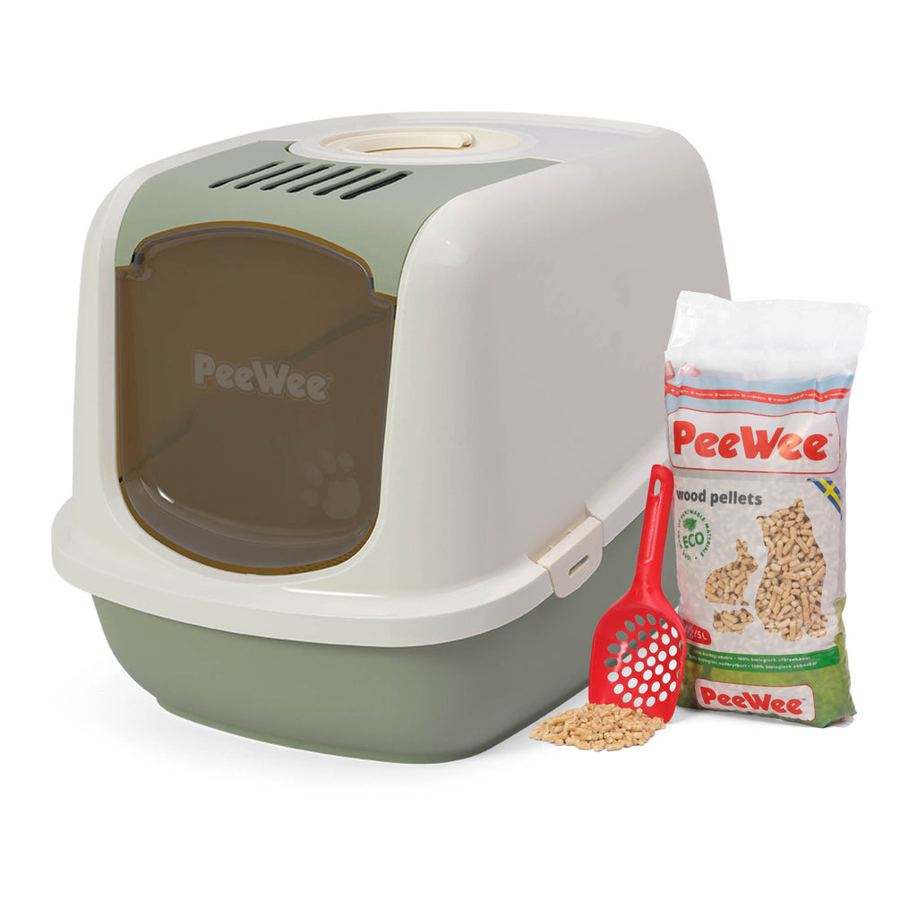 PeeWee EcoDome XXL kuweta z obudową, szałwiowa – zestaw startowy + 3 kg żwirku (peletu) drzewnego