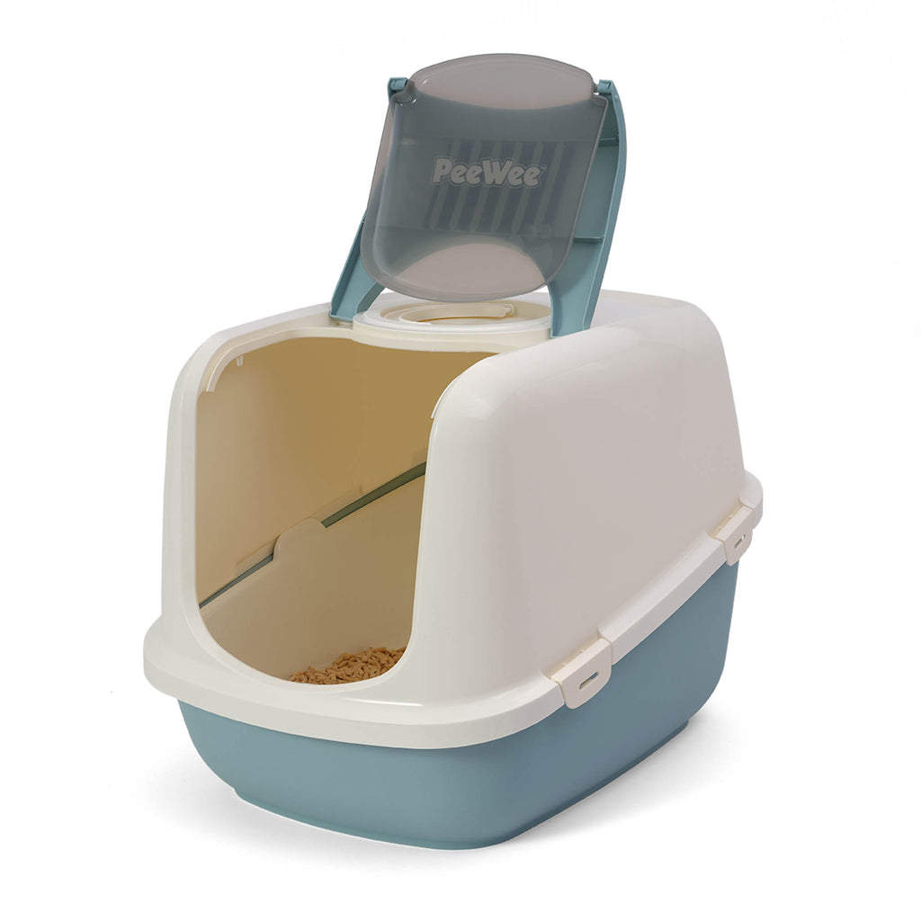 PeeWee EcoDome XXL kuweta z obudową, gołębi błękit – zestaw startowy + 3 kg żwirku (peletu) drzewnego