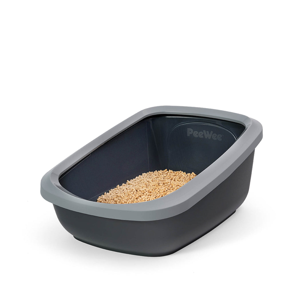 PeeWee EcoGranda XXL otwarta kuweta, szary – zestaw startowy + 3 kg żwirku (peletu) drzewnego