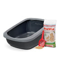 PeeWee EcoGranda XXL otwarta kuweta, szary – zestaw startowy + 3 kg żwirku (peletu) drzewnego