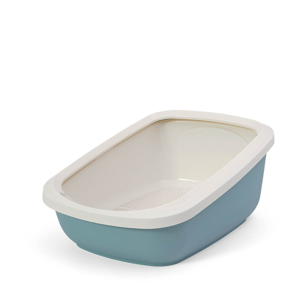 PeeWee EcoGranda XXL otwarta kuweta, gołębi błękit – zestaw startowy + 3 kg żwirku (peletu) drzewnego