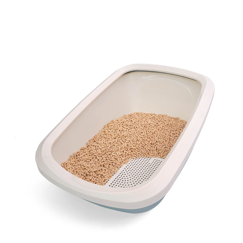 PeeWee EcoGranda XXL otwarta kuweta, gołębi błękit – zestaw startowy + 3 kg żwirku (peletu) drzewnego