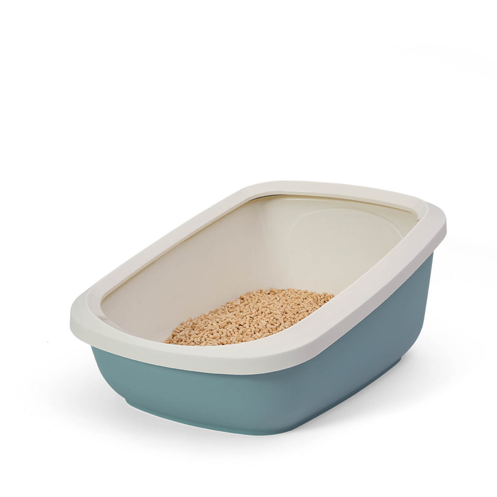 PeeWee EcoGranda XXL otwarta kuweta, gołębi błękit – zestaw startowy + 3 kg żwirku (peletu) drzewnego