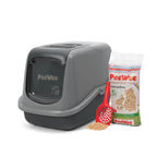 PeeWee EcoHus kuweta z obudową, szary – zestaw startowy + 3 kg żwirku (peletu) drzewnego