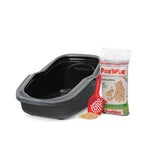 PeeWee EcoMinor otwarta kuweta, antracytowo-czarny – zestaw startowy + 3 kg żwirku (peletu) drzewnego