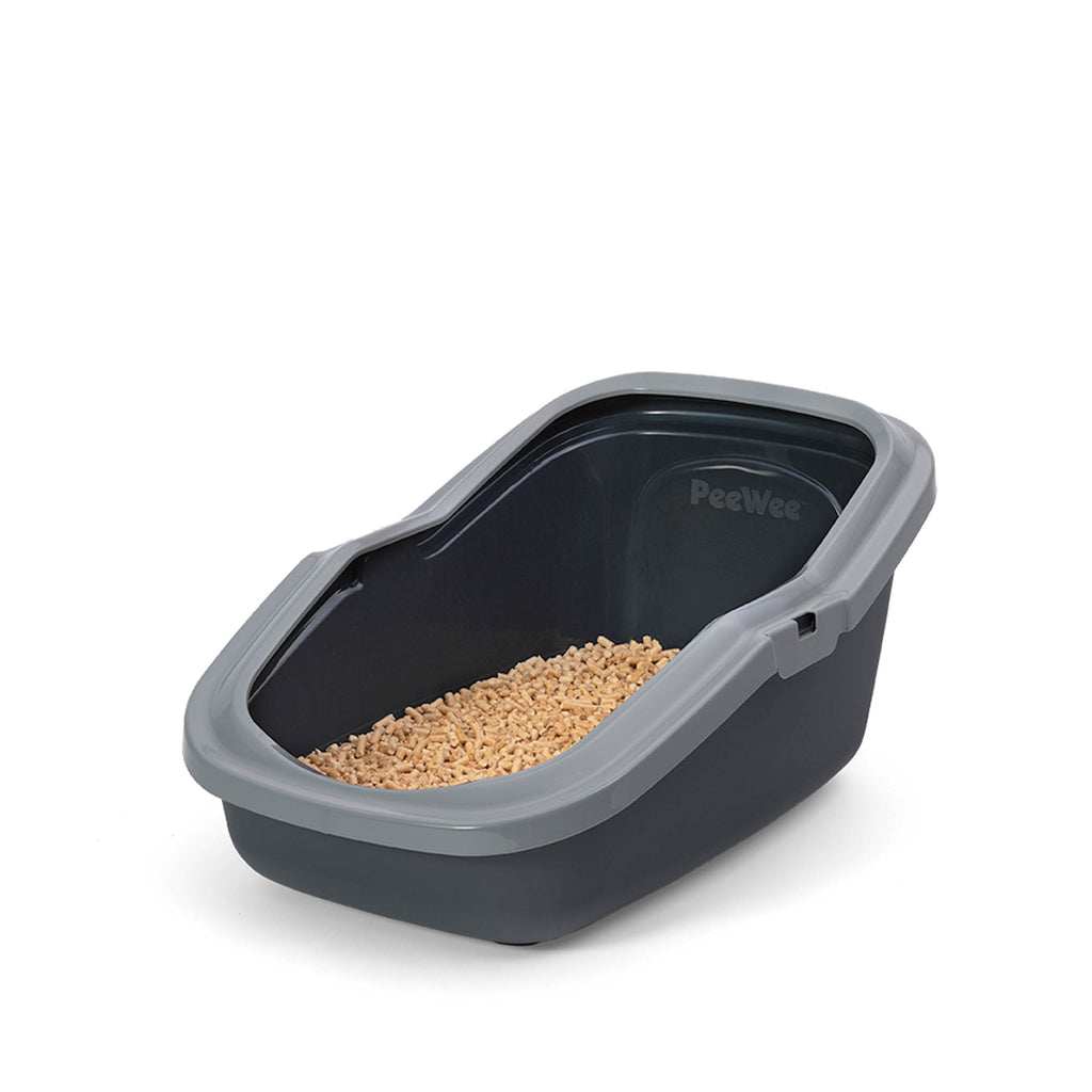 PeeWee EcoMinor otwarta kuweta, szary – zestaw startowy + 3 kg żwirku (peletu) drzewnego