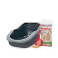 PeeWee EcoMinor otwarta kuweta, szary – zestaw startowy + 3 kg żwirku (peletu) drzewnego