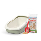 PeeWee EcoMinor otwarta kuweta, szałwiowa – zestaw startowy + 3 kg żwirku (peletu) drzewnego