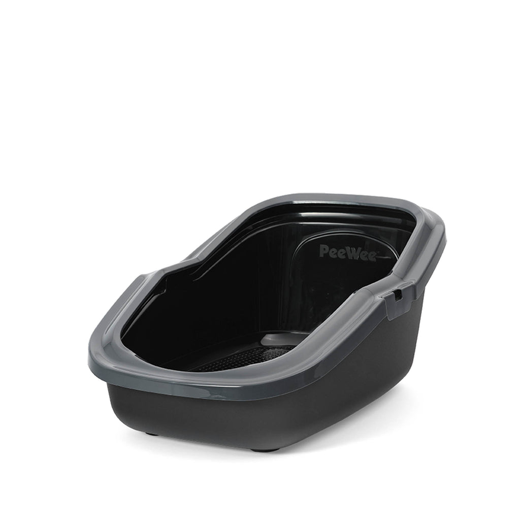 PeeWee EcoMinor otwarta kuweta, antracytowo-czarny – zestaw startowy + 3 kg żwirku (peletu) drzewnego