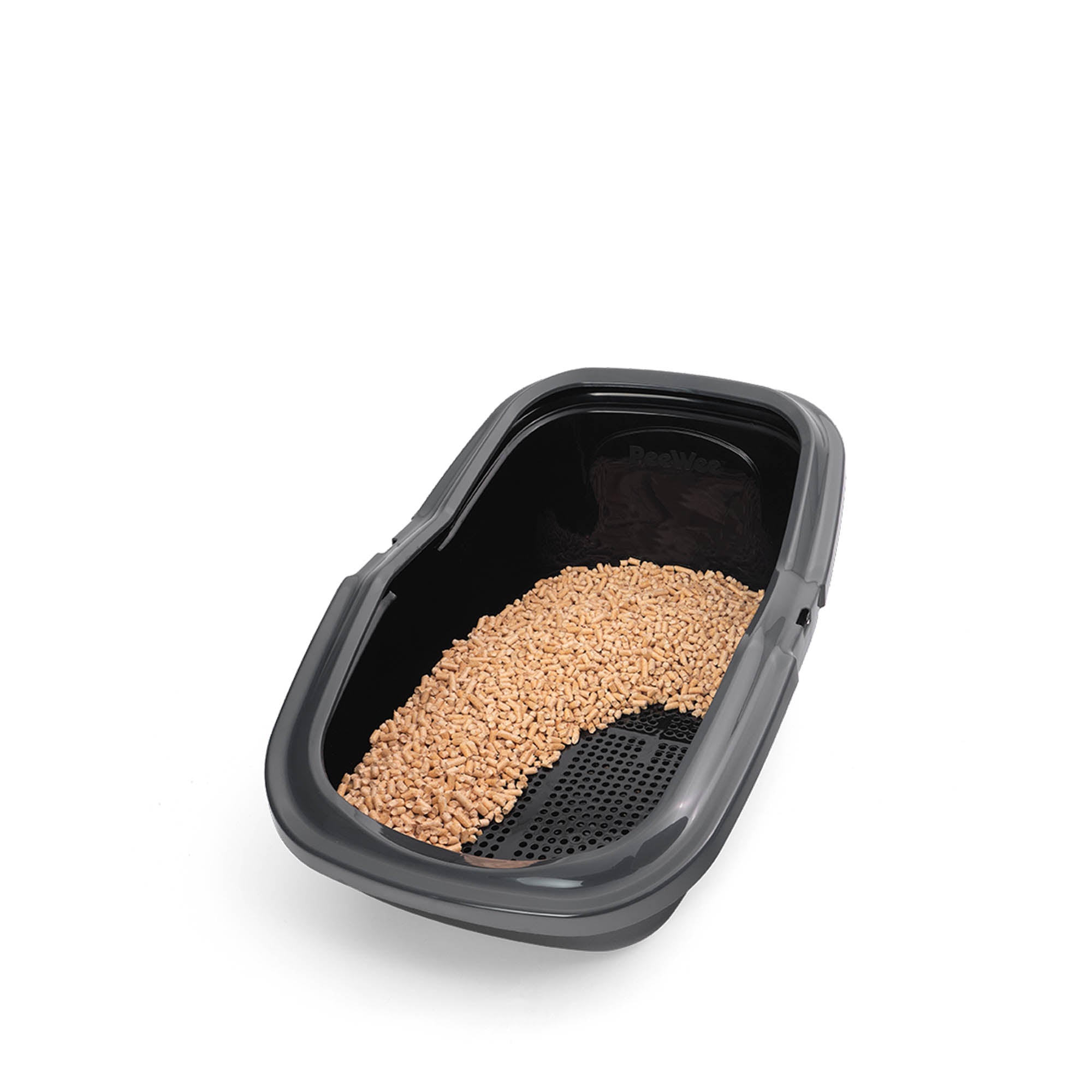 PeeWee EcoMinor otwarta kuweta, antracytowo-czarny – zestaw startowy + 3 kg żwirku (peletu) drzewnego