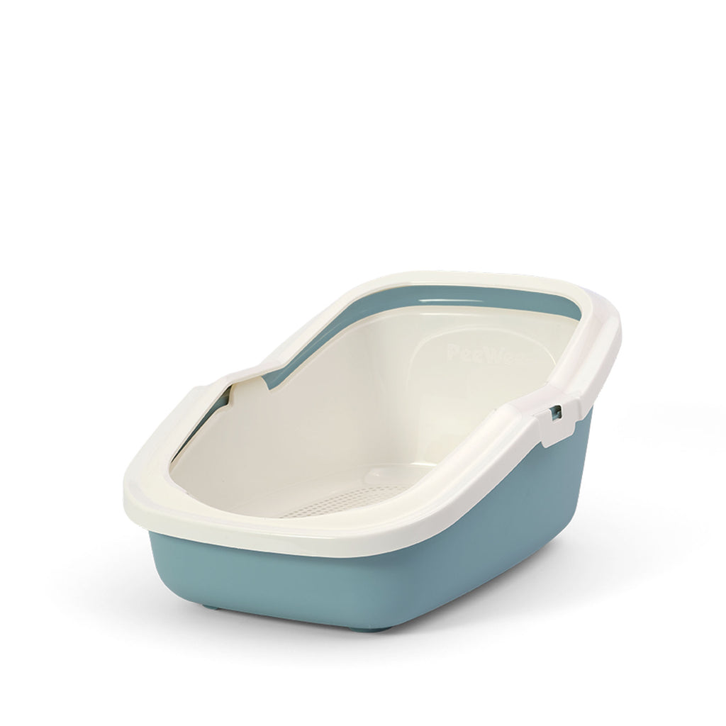 PeeWee EcoMinor otwarta kuweta, gołębi błękit – zestaw startowy + 3 kg żwirku (peletu) drzewnego