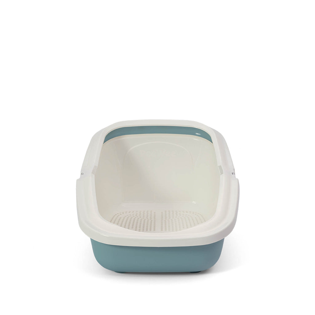 PeeWee EcoMinor otwarta kuweta, gołębi błękit – zestaw startowy + 3 kg żwirku (peletu) drzewnego
