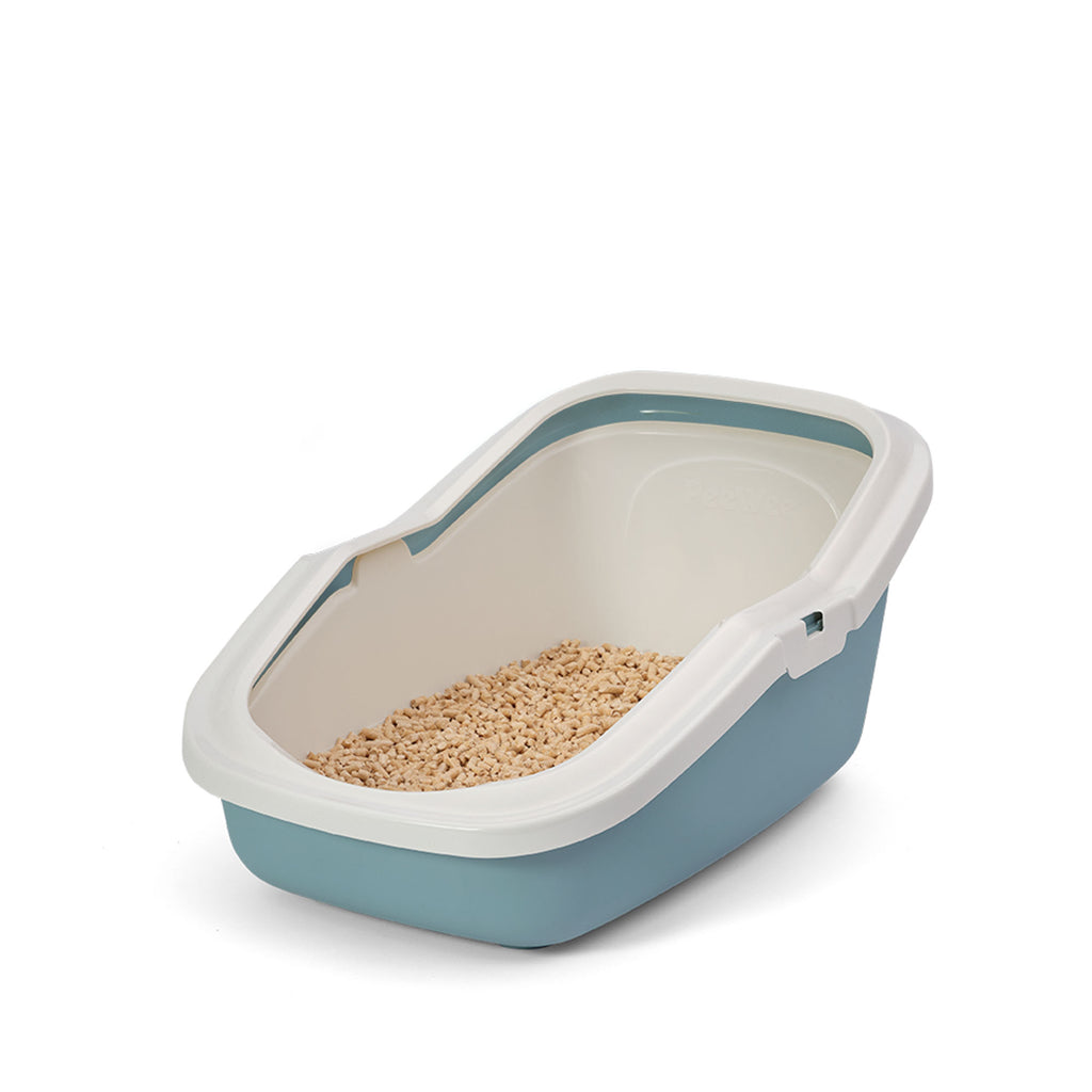 PeeWee EcoMinor otwarta kuweta, gołębi błękit – zestaw startowy + 3 kg żwirku (peletu) drzewnego