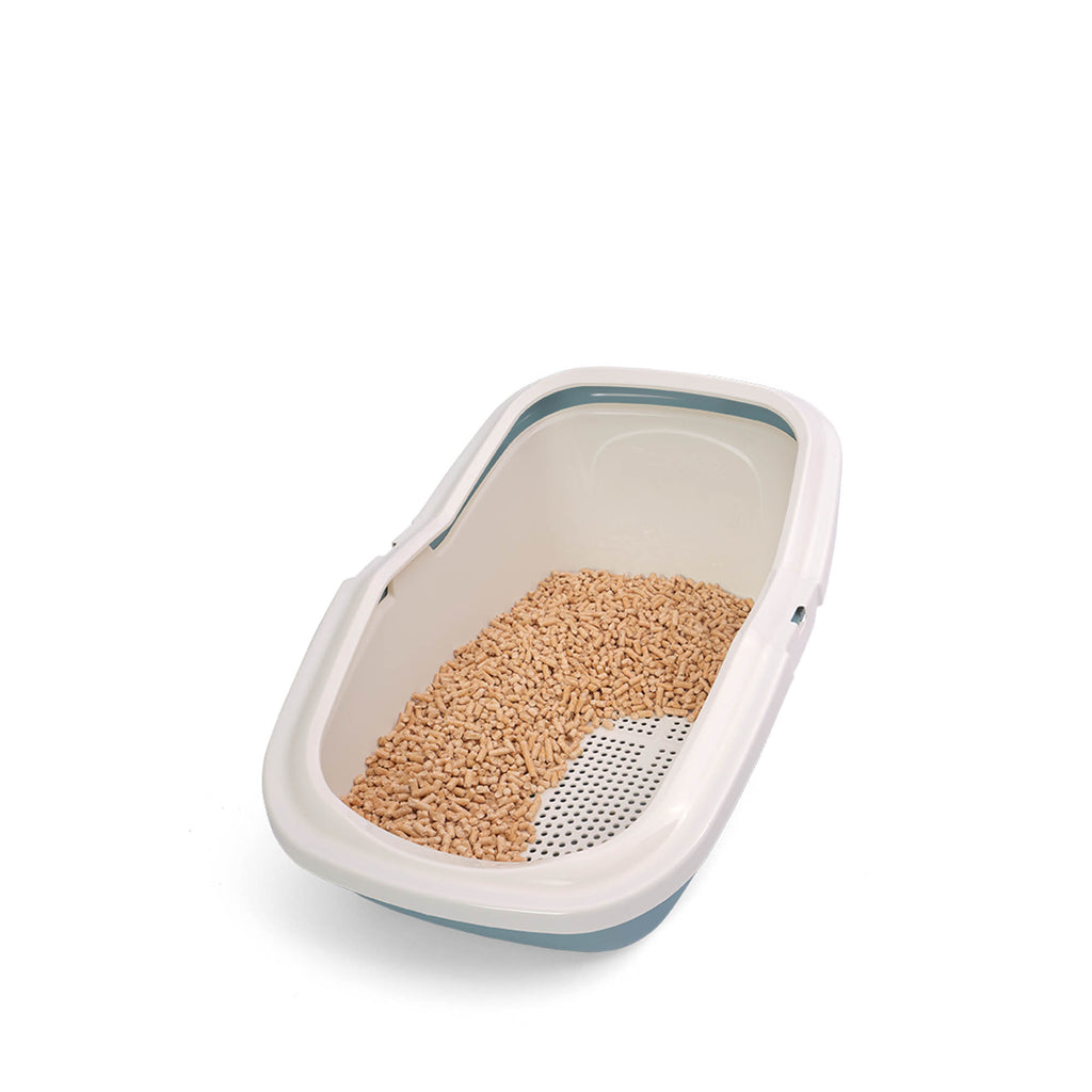 PeeWee EcoMinor otwarta kuweta, gołębi błękit – zestaw startowy + 3 kg żwirku (peletu) drzewnego