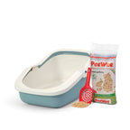 PeeWee EcoMinor otwarta kuweta, gołębi błękit – zestaw startowy + 3 kg żwirku (peletu) drzewnego