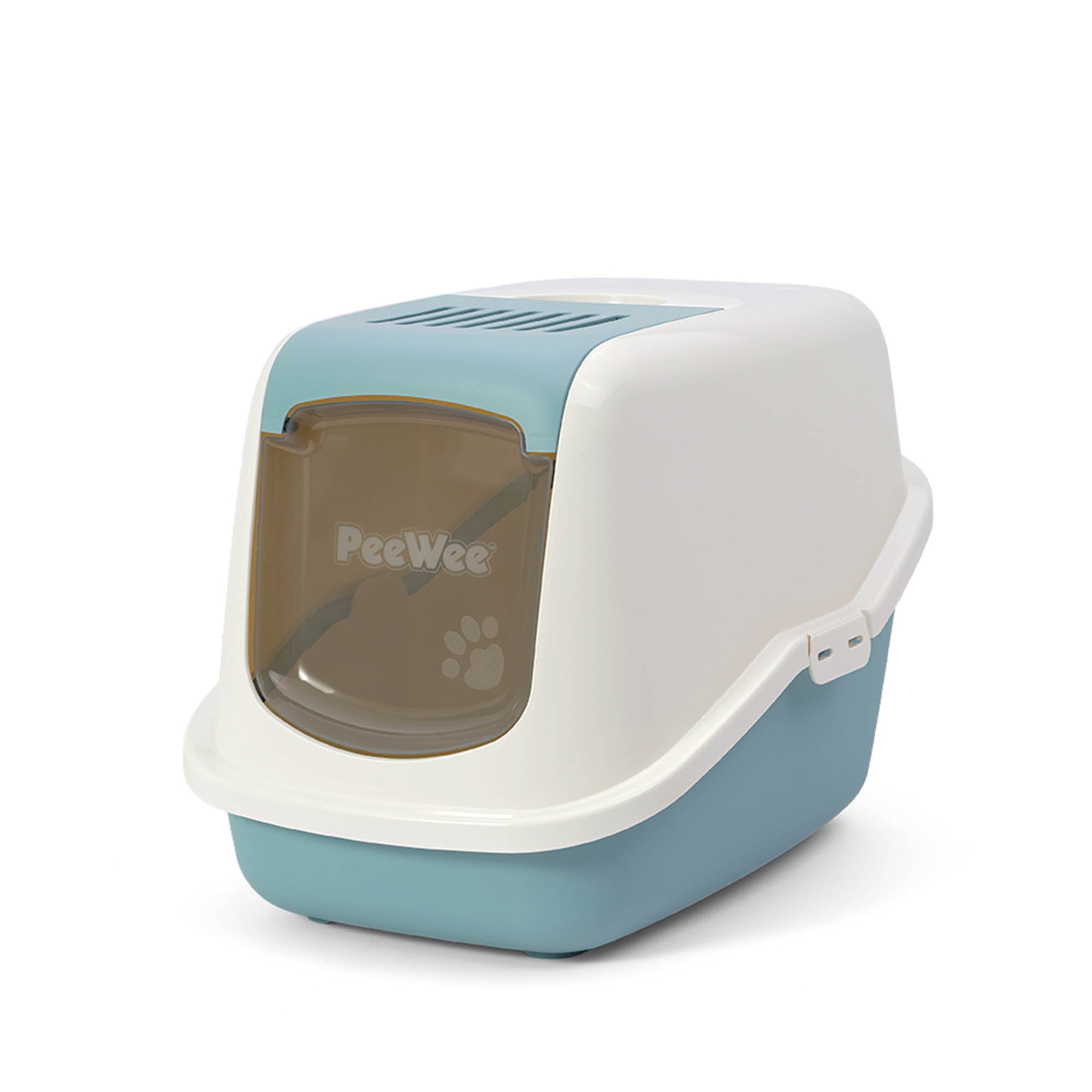 PeeWee EcoHus kuweta z obudową, gołębi błękit – zestaw startowy + 3 kg żwirku (peletu) drzewnego