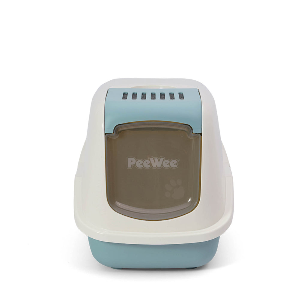 PeeWee EcoHus kuweta z obudową, gołębi błękit – zestaw startowy + 3 kg żwirku (peletu) drzewnego