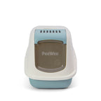 PeeWee EcoHus kuweta z obudową, gołębi błękit – zestaw startowy + 3 kg żwirku (peletu) drzewnego