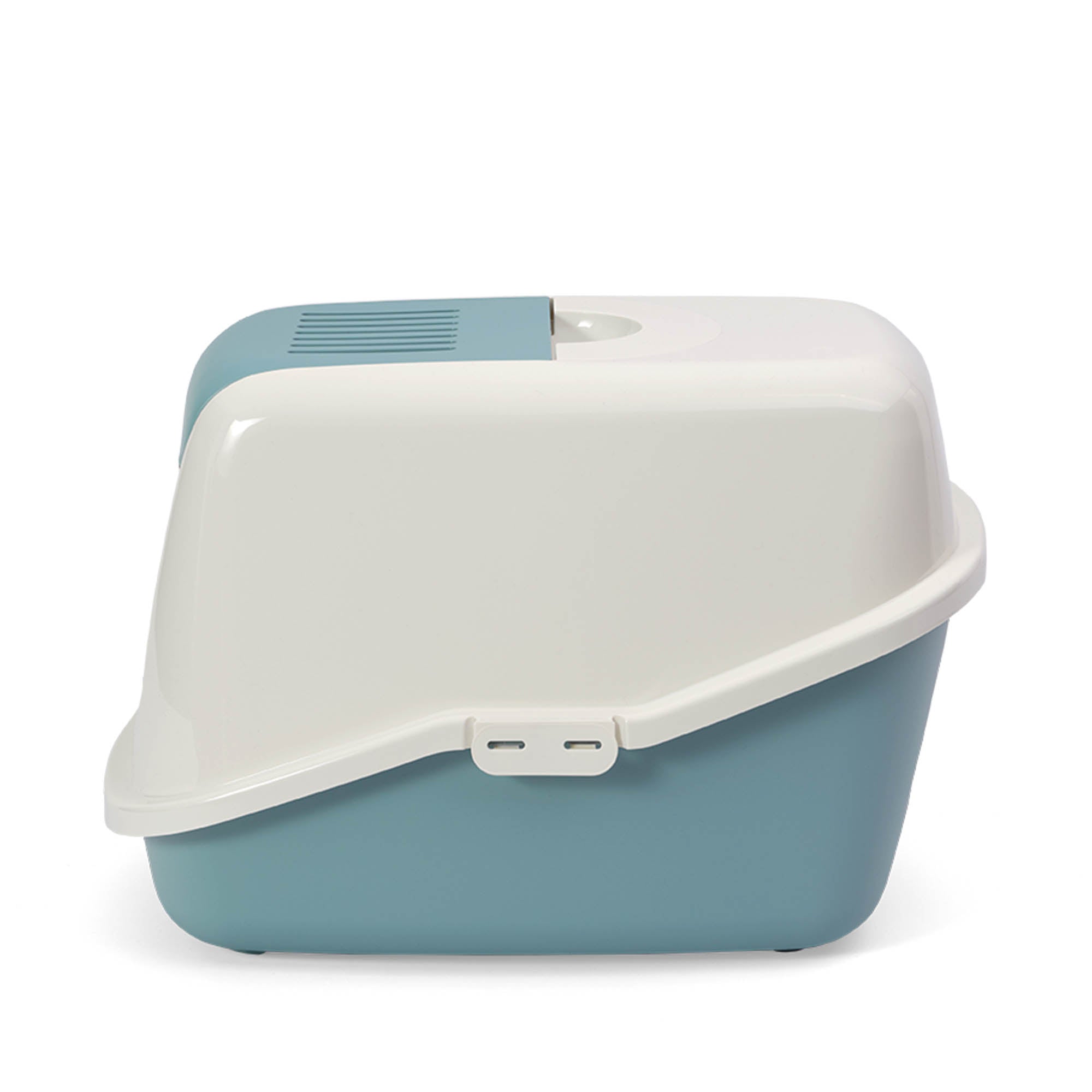 PeeWee EcoHus kuweta z obudową, gołębi błękit – zestaw startowy + 3 kg żwirku (peletu) drzewnego
